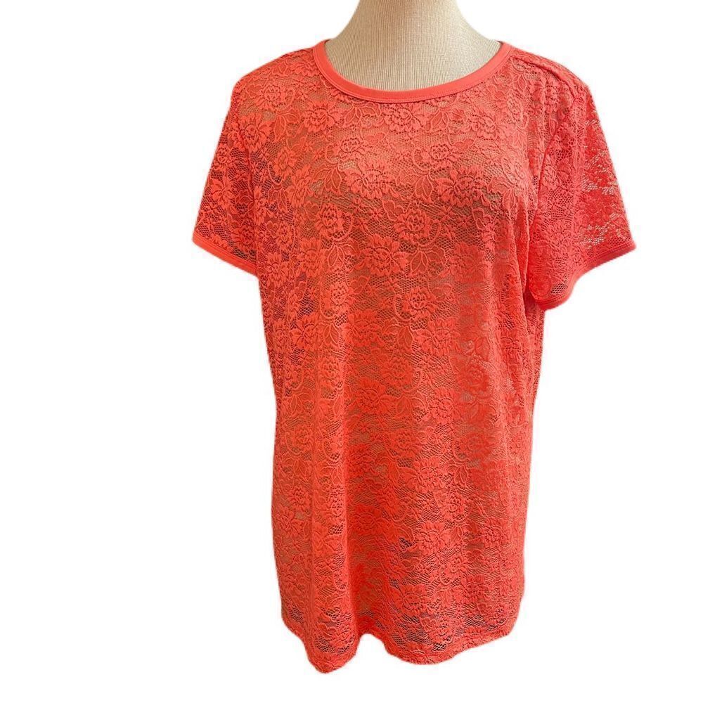 NWT Torrid Coral Short Sleeve Lace Tee Size 2X NEW